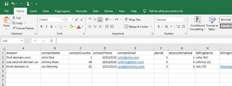 Screenshot of sample CSV file 