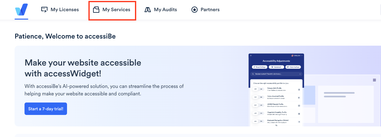 Screenshot of My Services