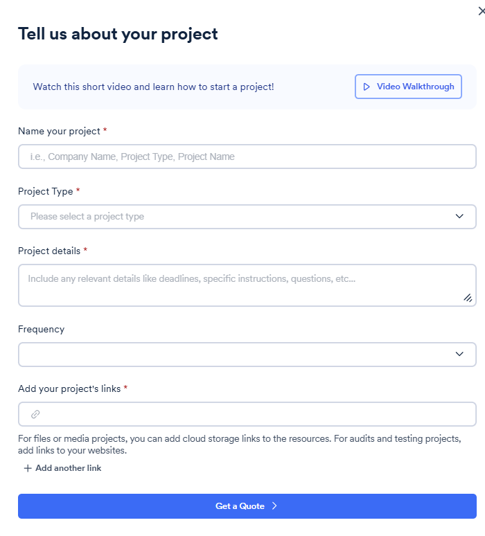 Screenshot of Get a Quote