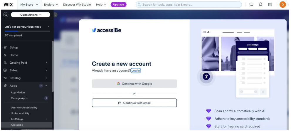 Screenshot of signup