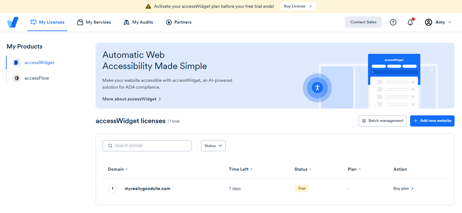Select website and buy plan