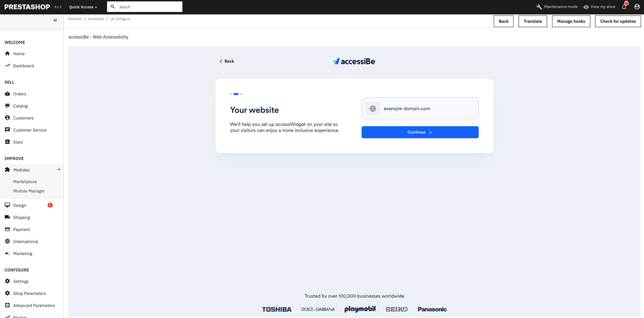 Screenshot of enter PrestaShop site