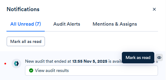 Screenshot of notifications