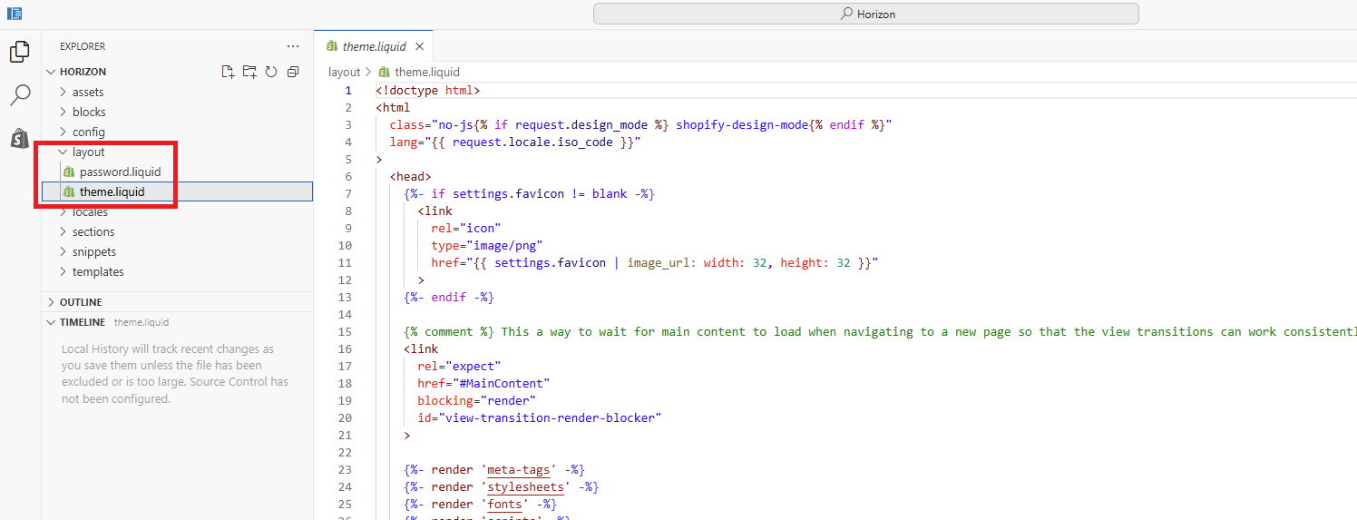 Screenshot of layout menu