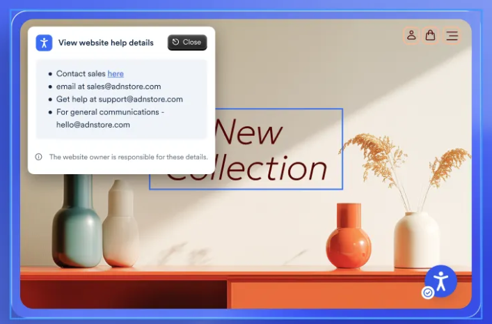 Screenshot of website help details