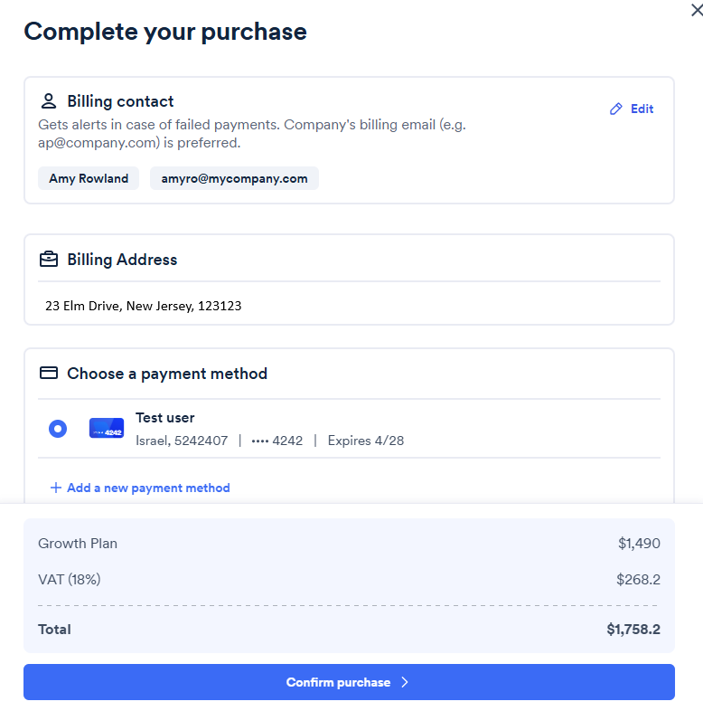 Screenshot of add payment
