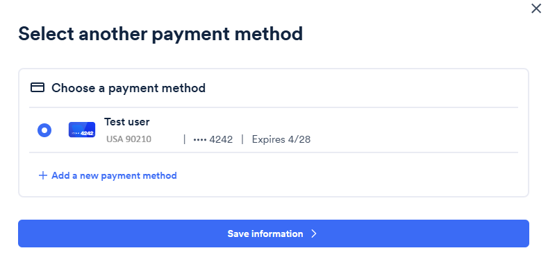 Screenshot of add payment method