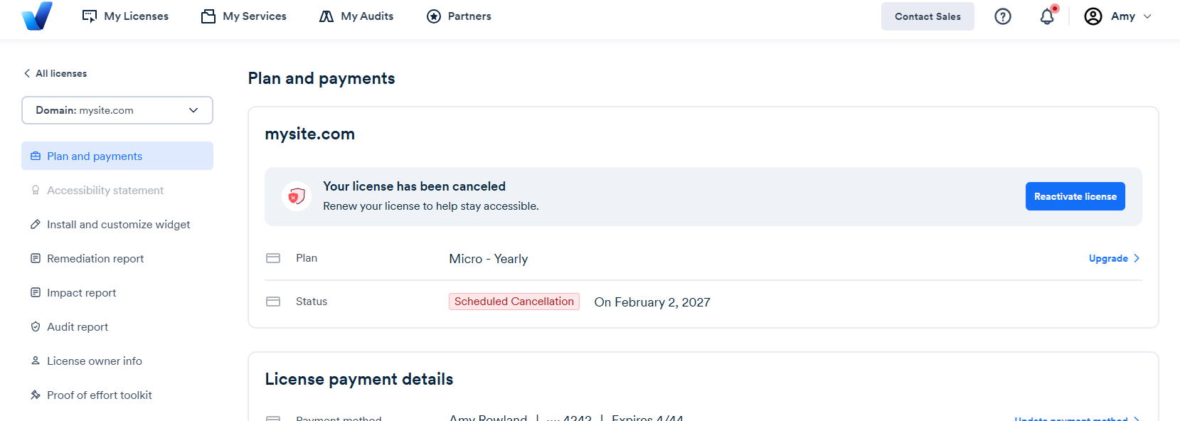 Screenshot of reactivate license