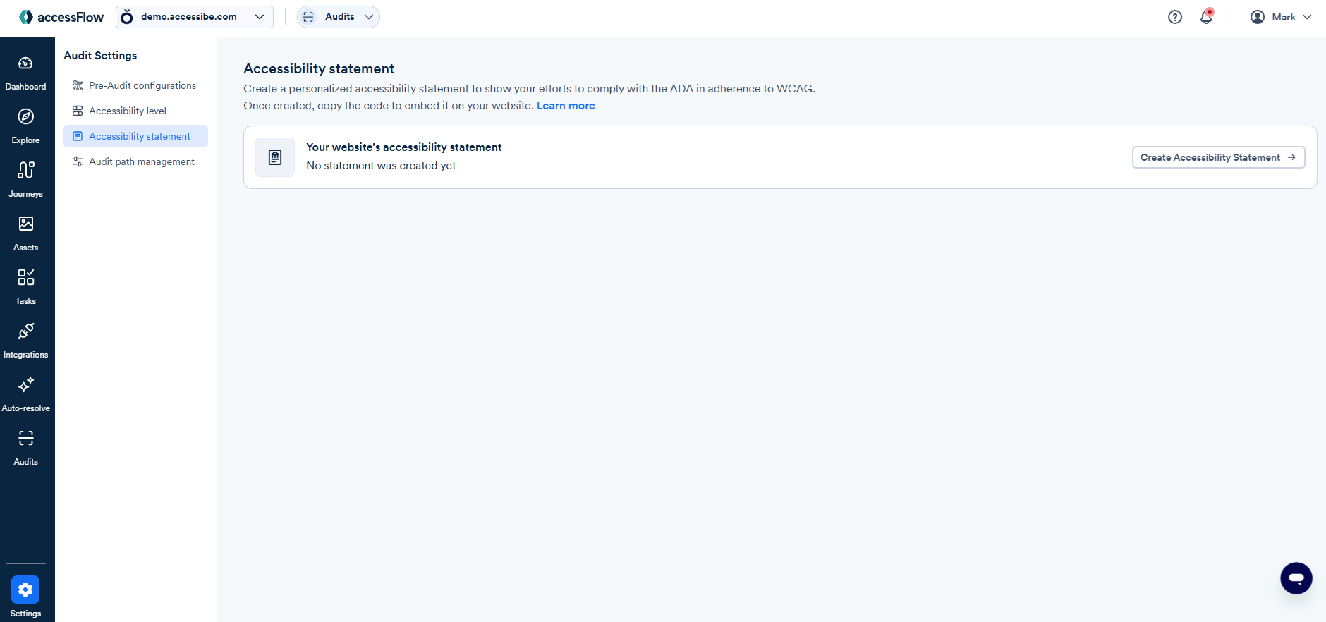 Screenshot of create accessibility statement
