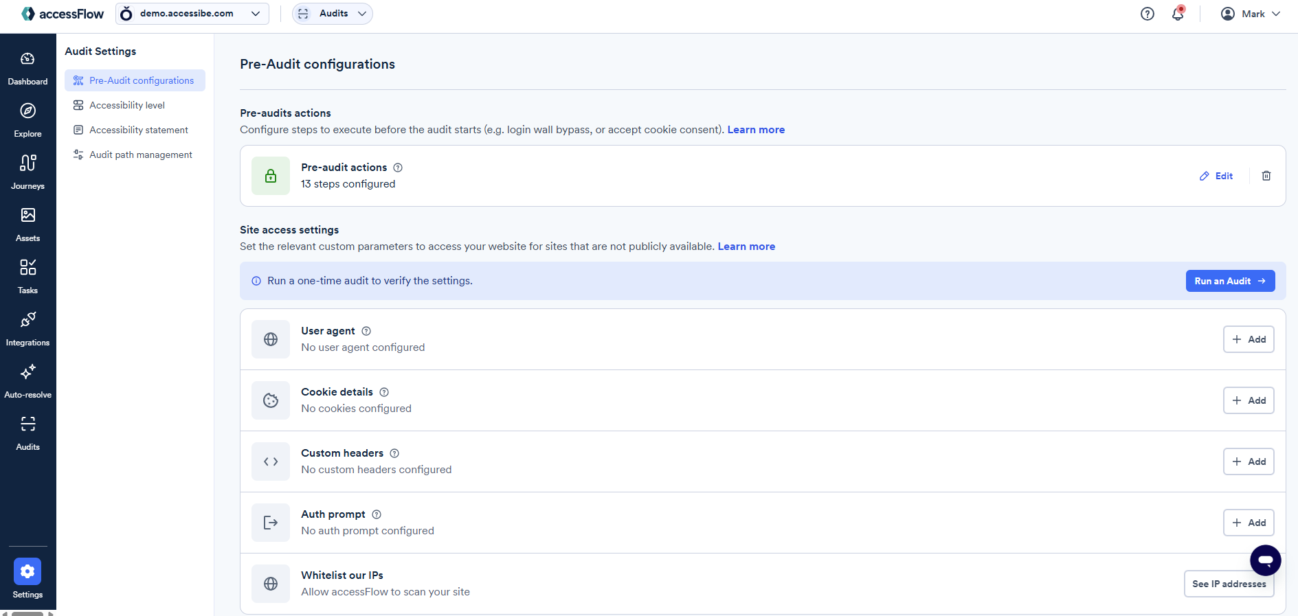 Screenshot of site access settings
