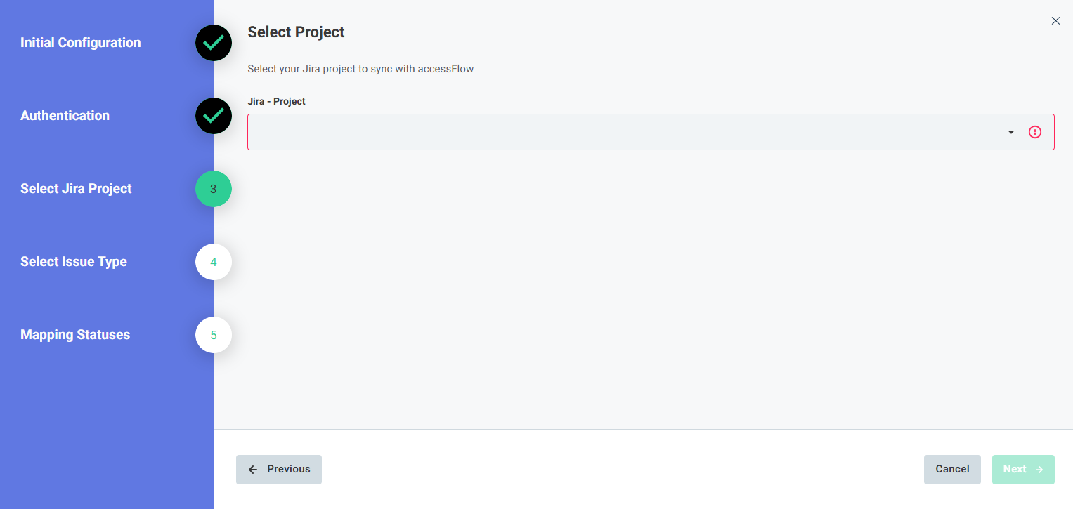 Screenshot of select Jira project
