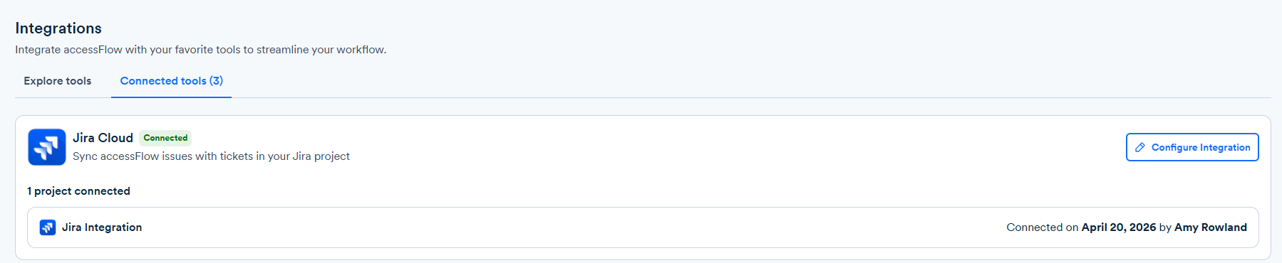 Screenshot of configure integration
