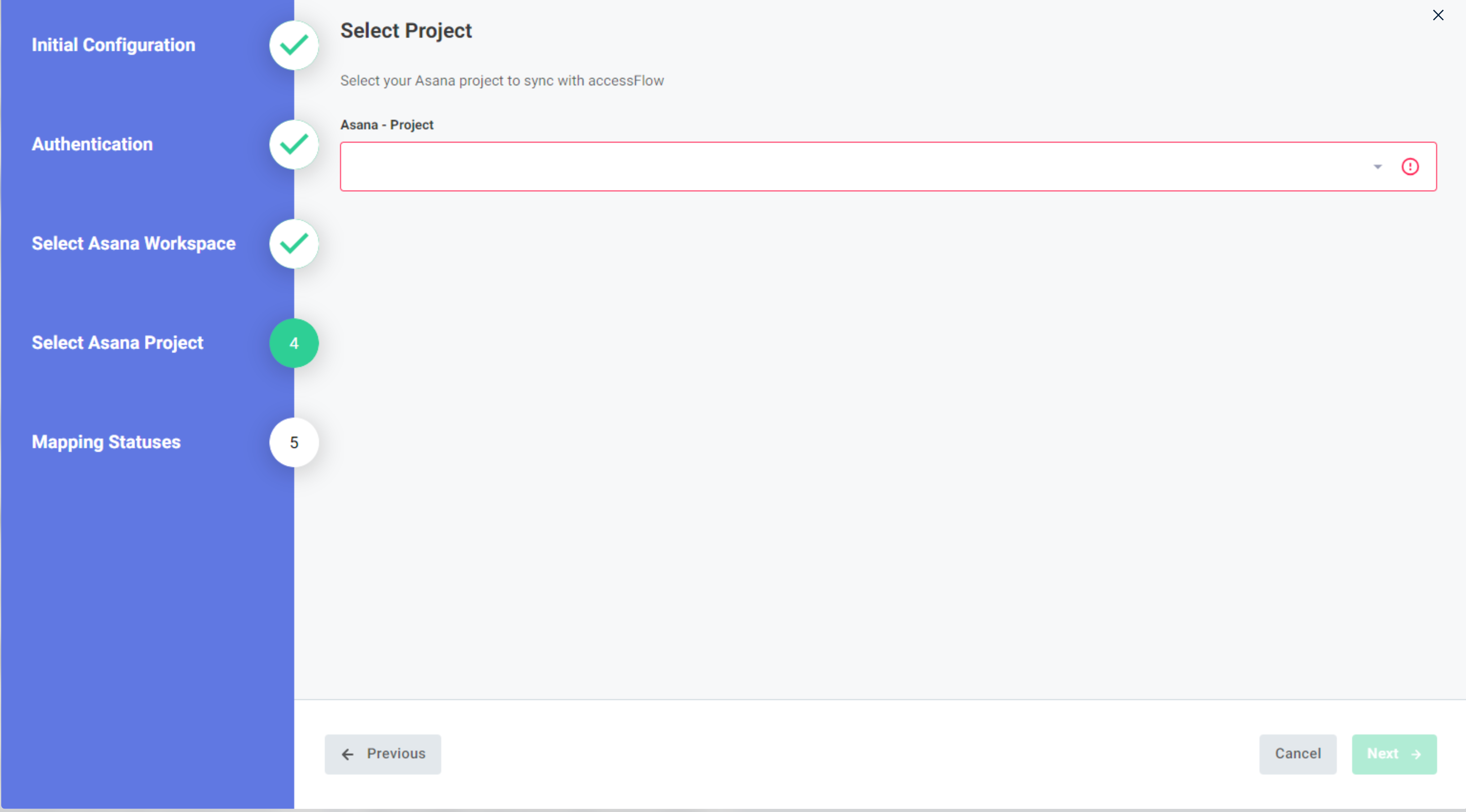 Screenshot of select project