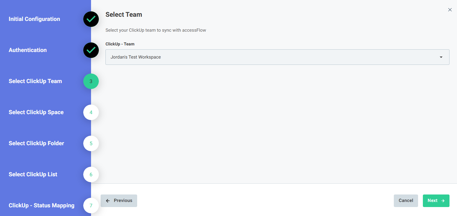 Screenshot of select team