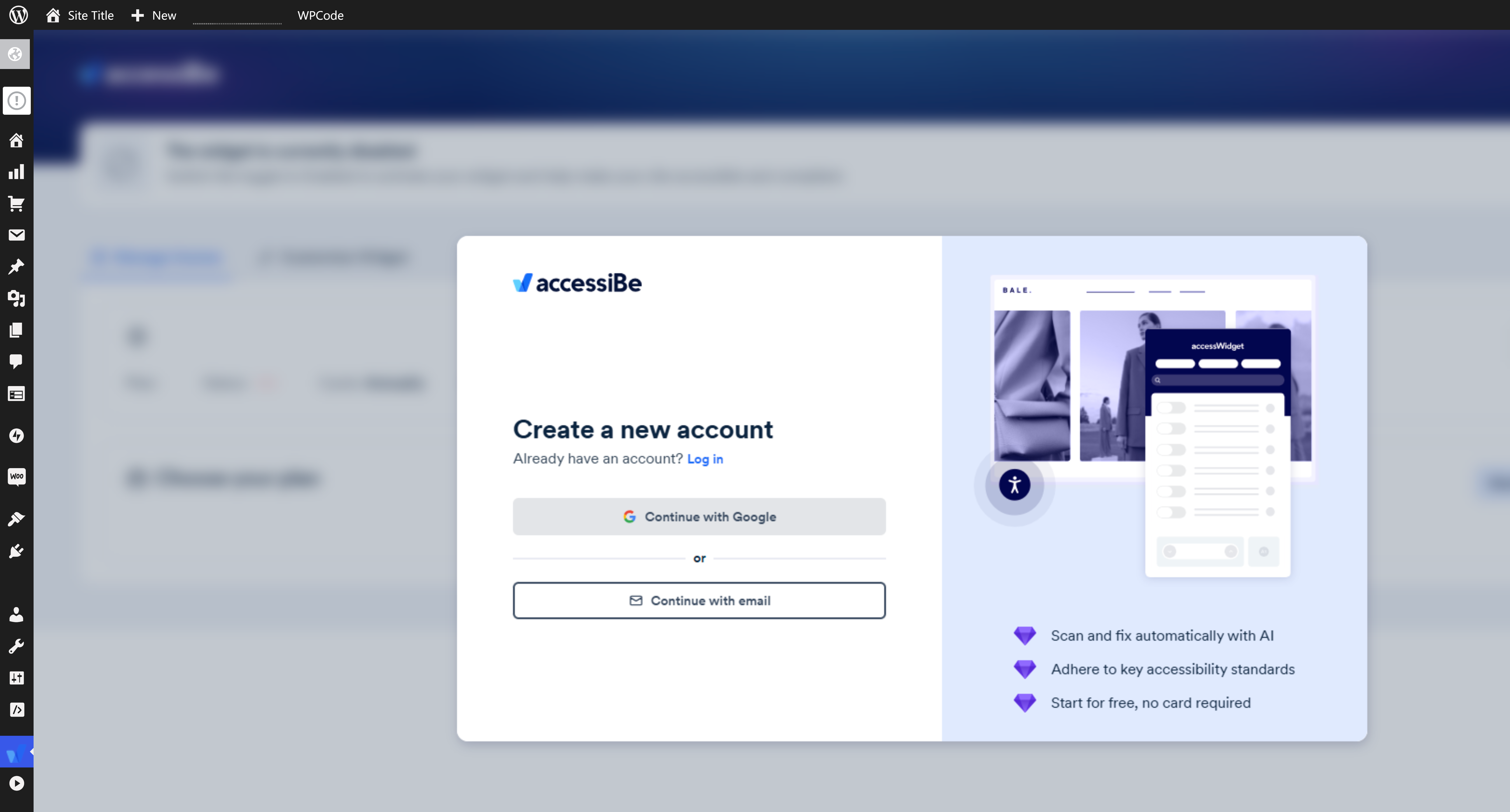 Screenshot of create new account