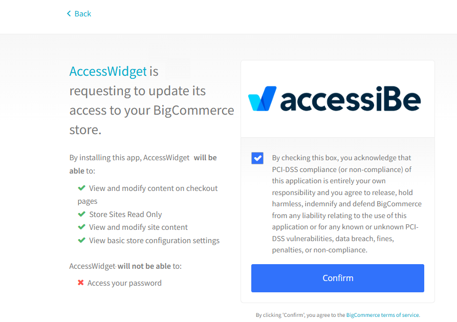 Screenshot of confirm access