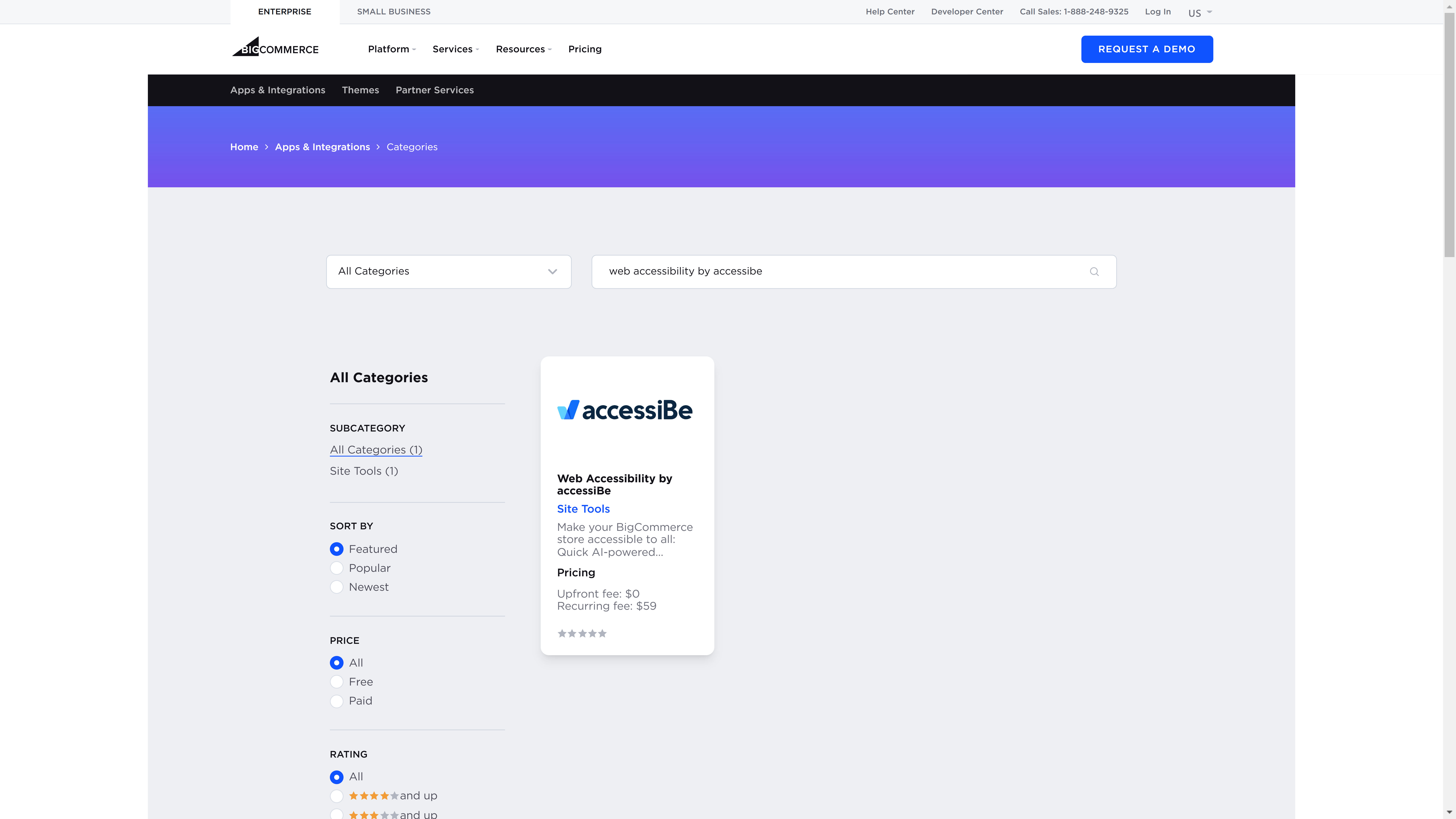 Screenshot of Bigcommerce markeplace