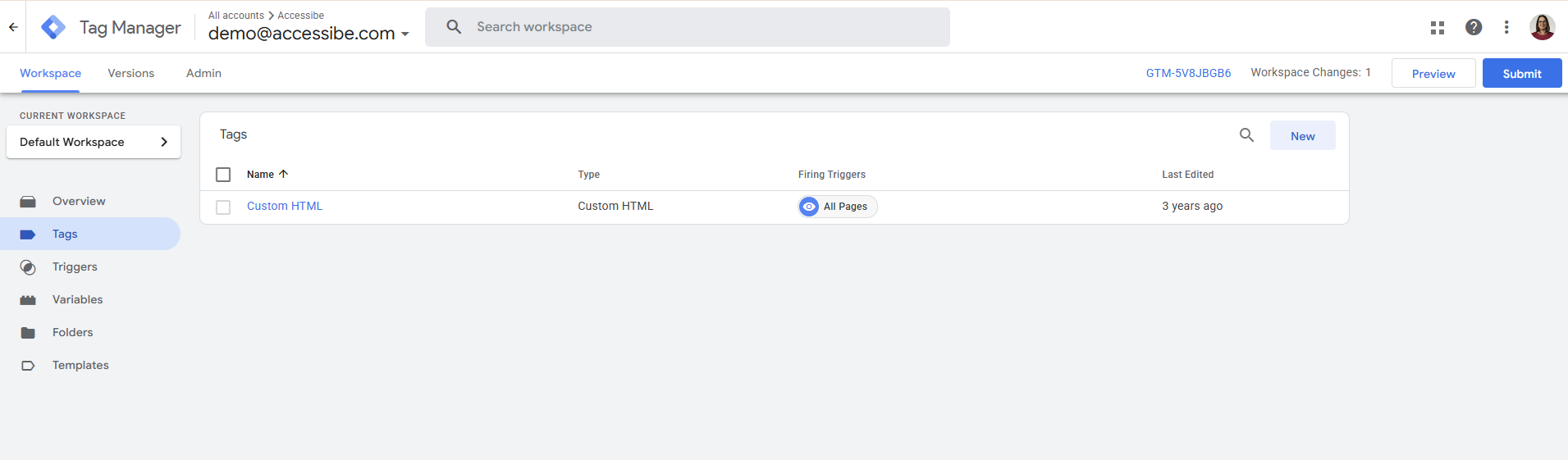 Screenshot of add new tag