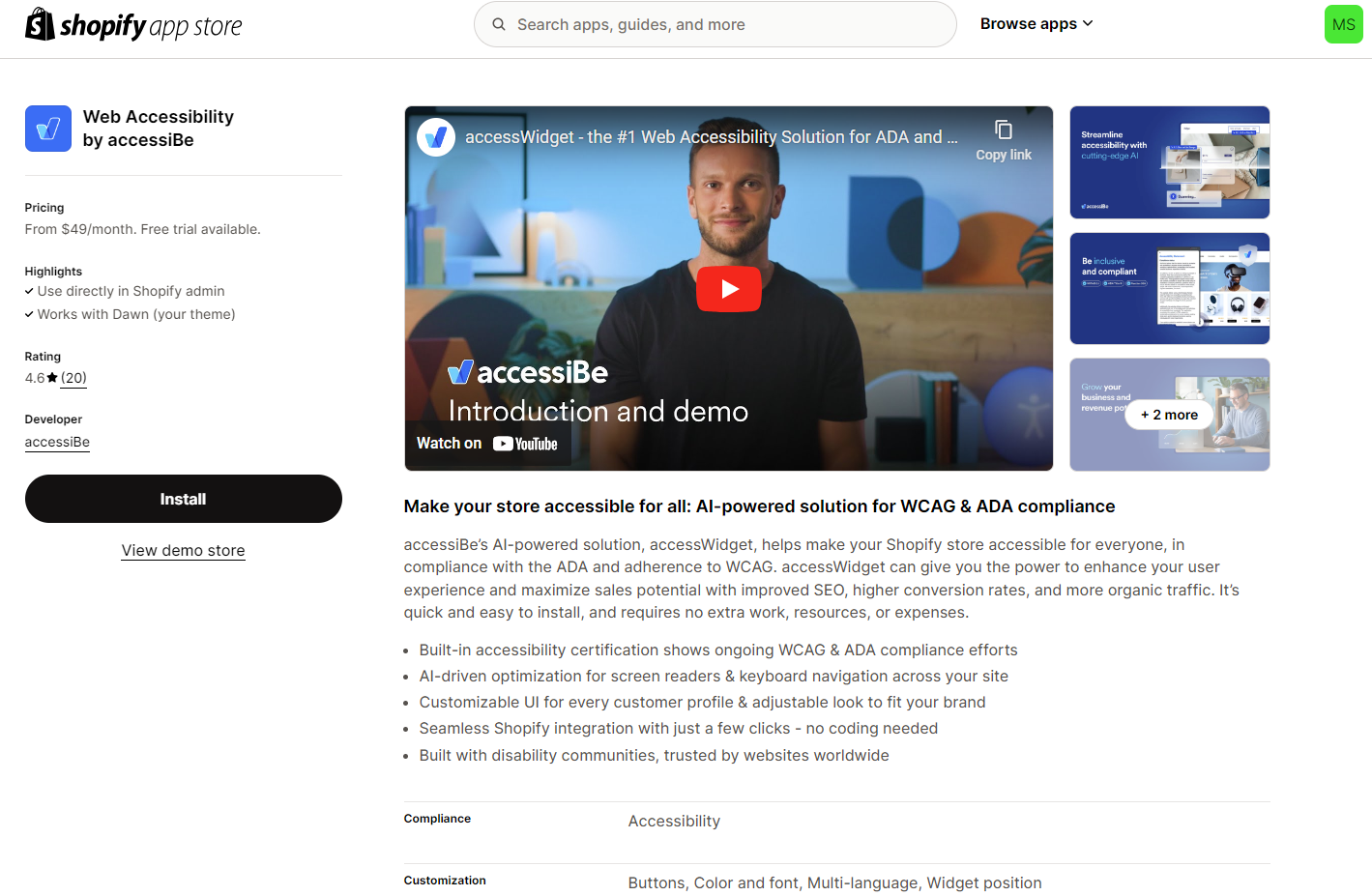 Screenshot of accessibe app