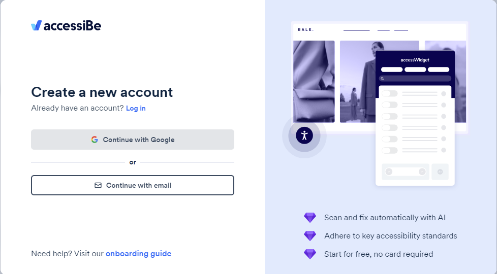 Screenshot of create account