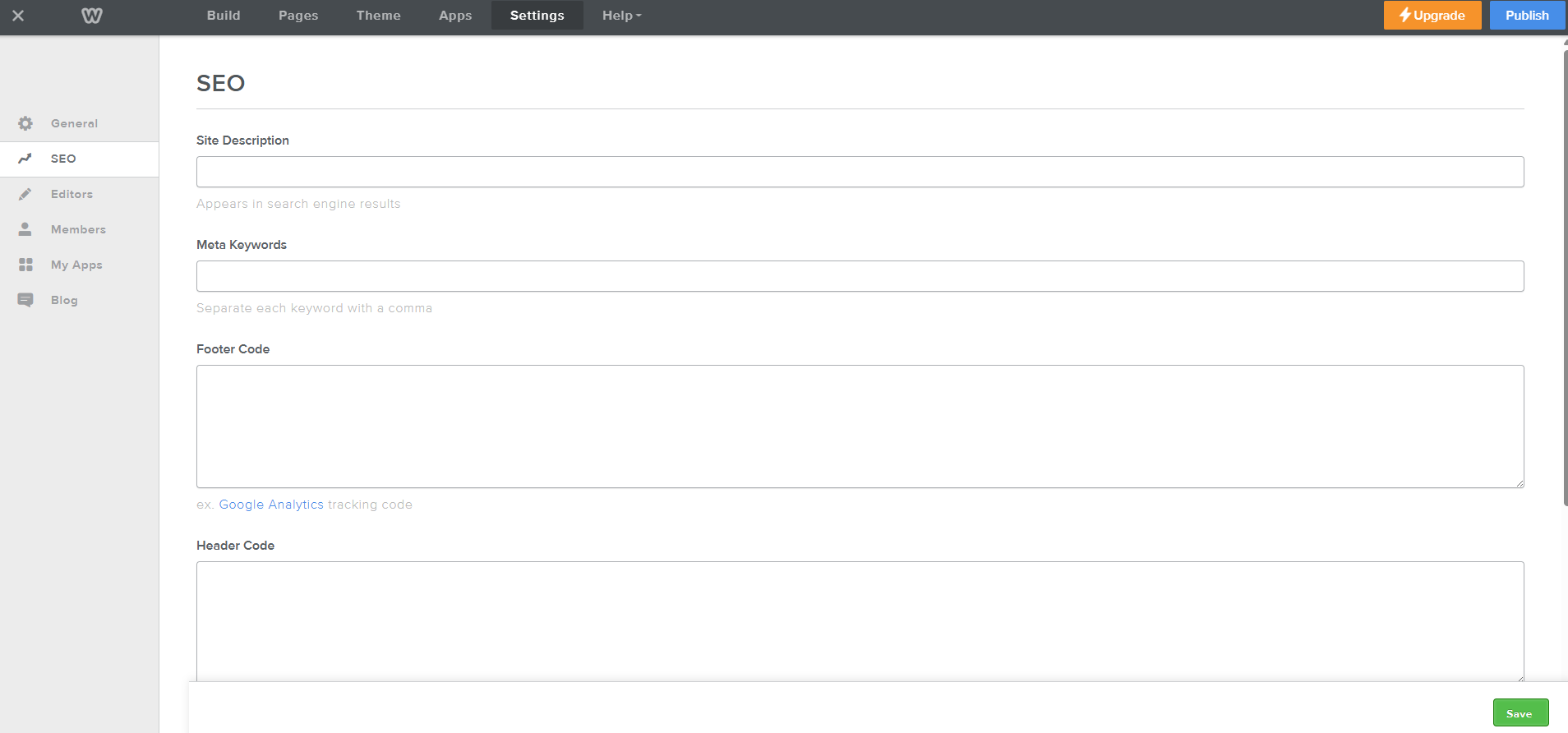 Screenshot of SEO settings