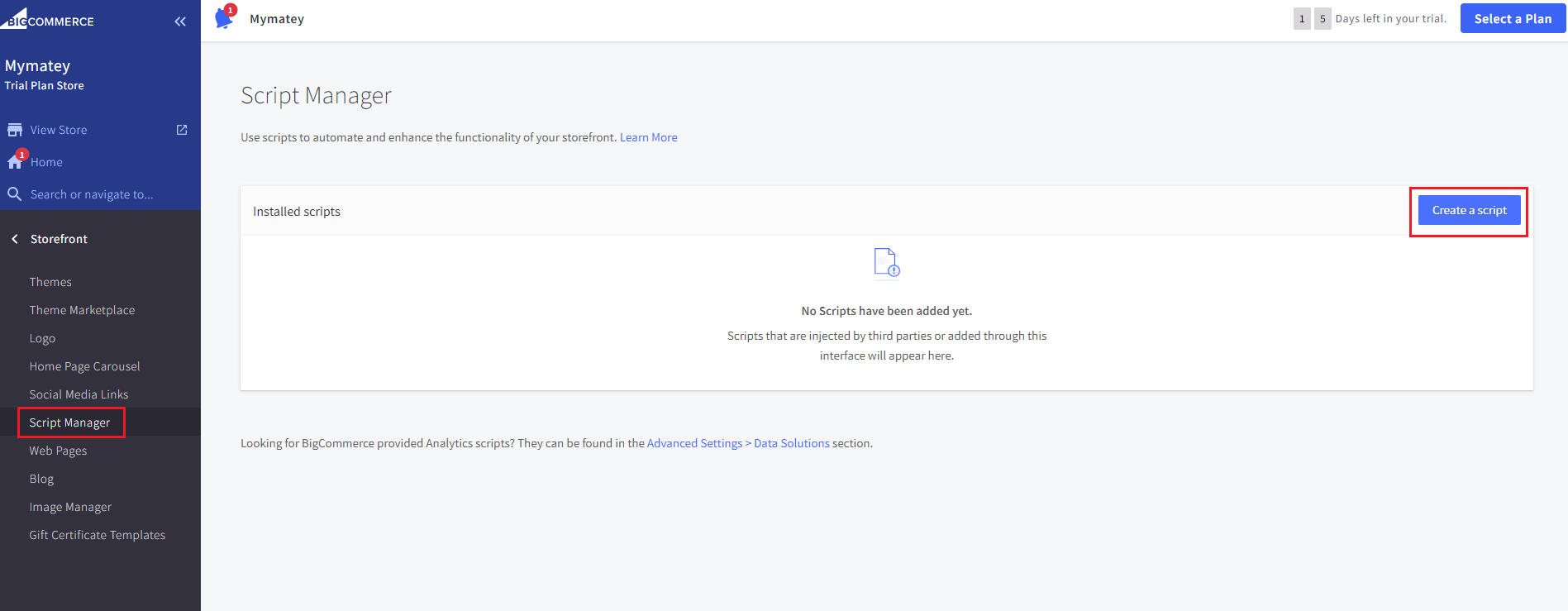 Screenshot of create script