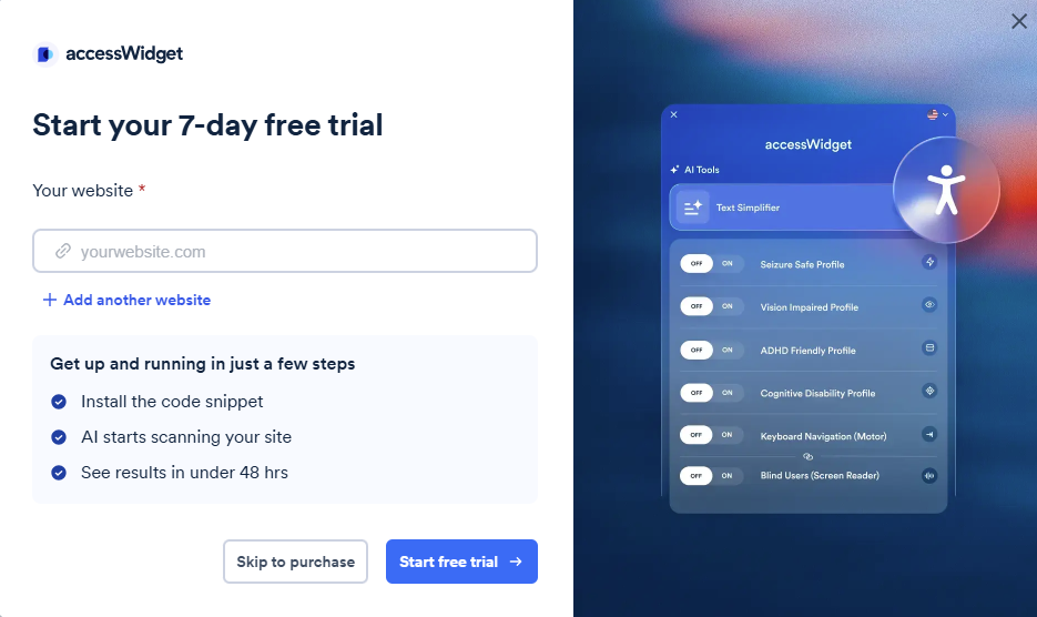 Screenshot of start free trial