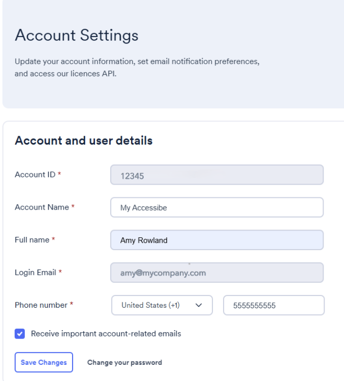 Screenshot of change password