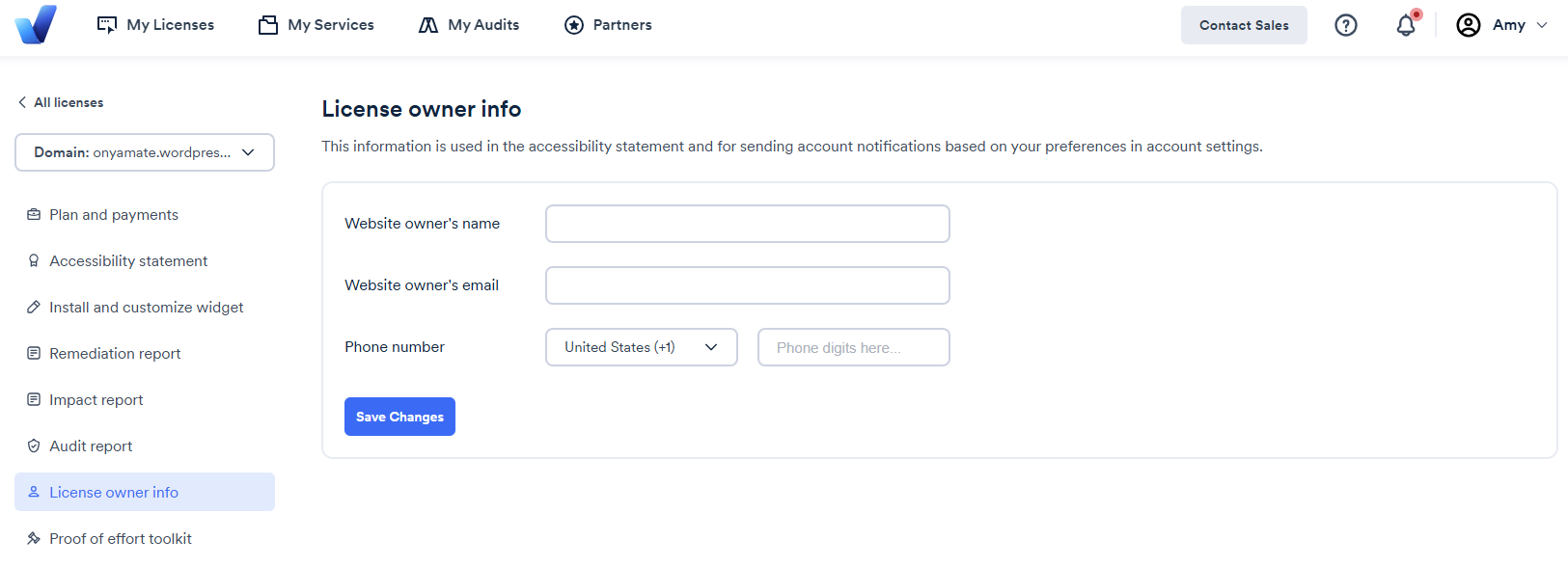 Screenshot of license owner
