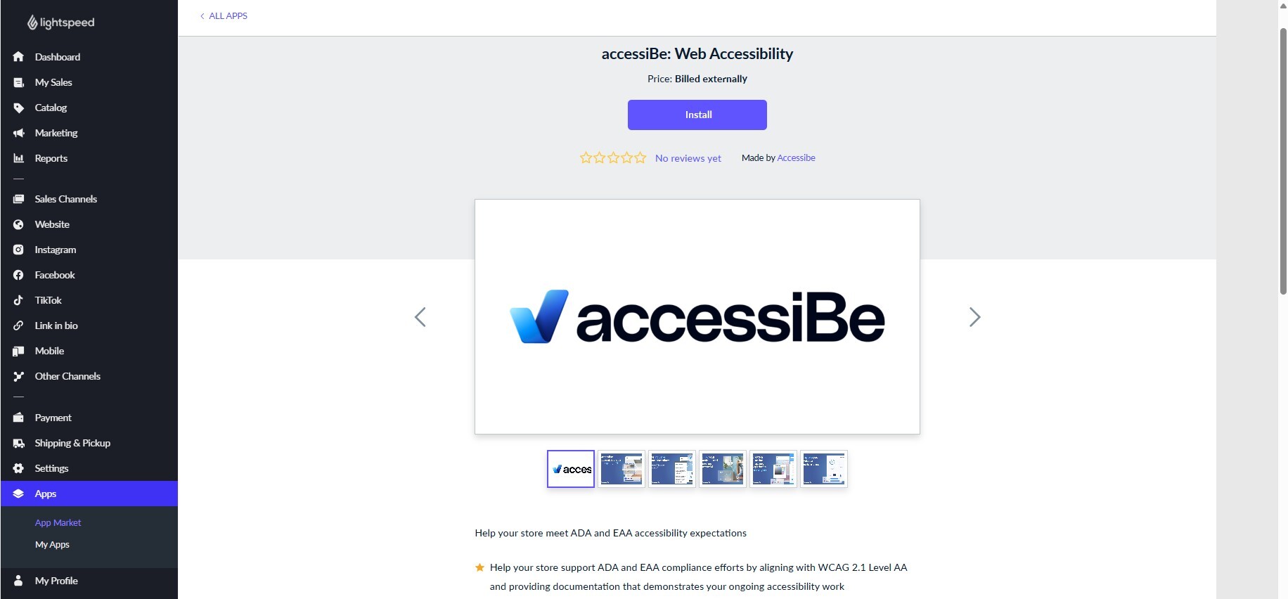 Screenshot of install