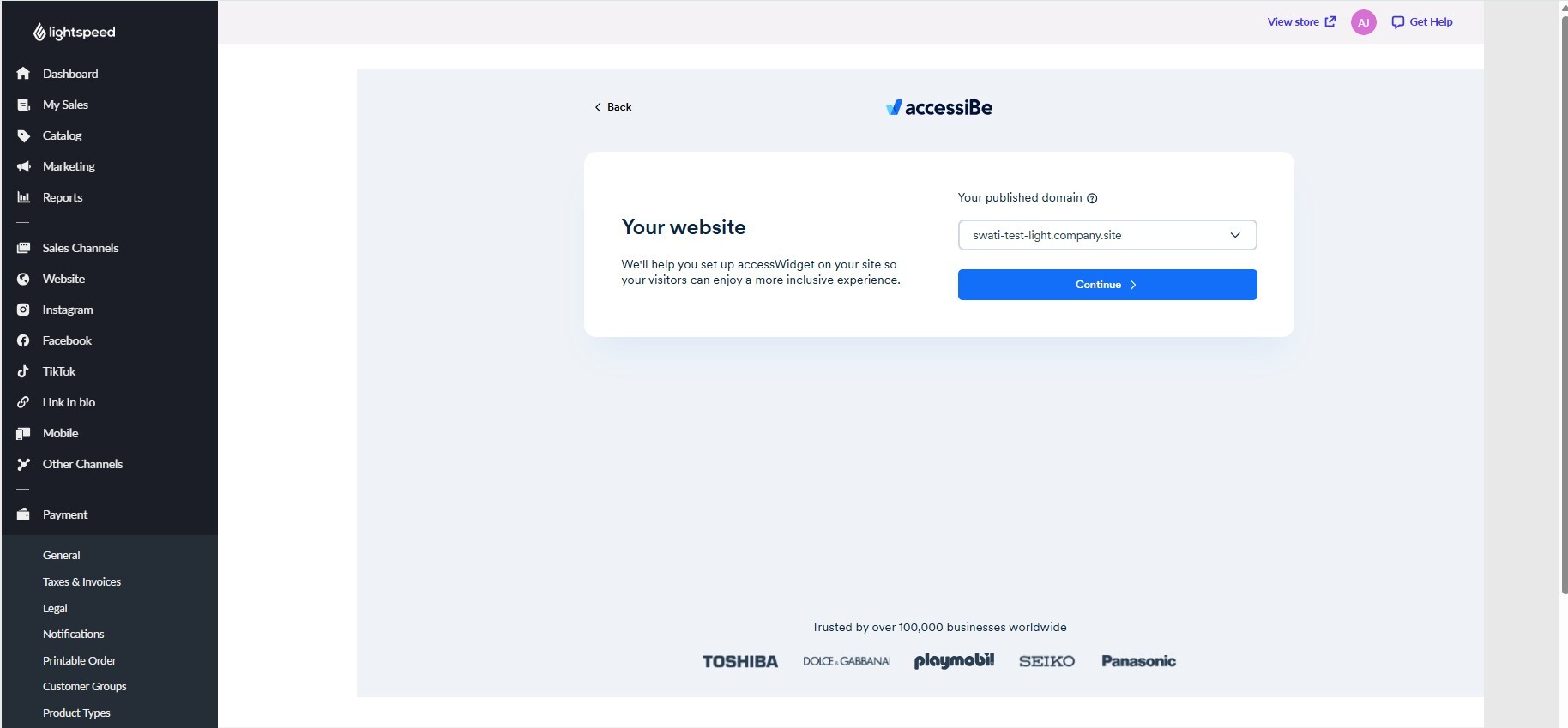 Screenshot of choose domain