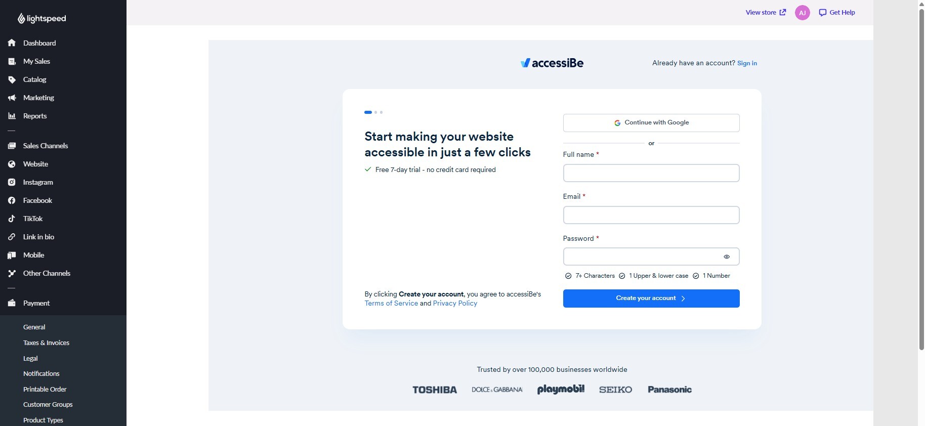 Screenshot of enter details