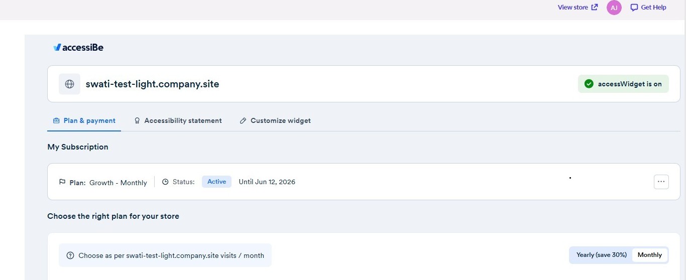 Screenshot of widget on