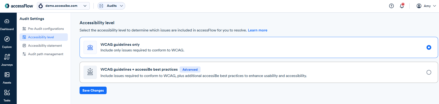Screenshot of accessibility level