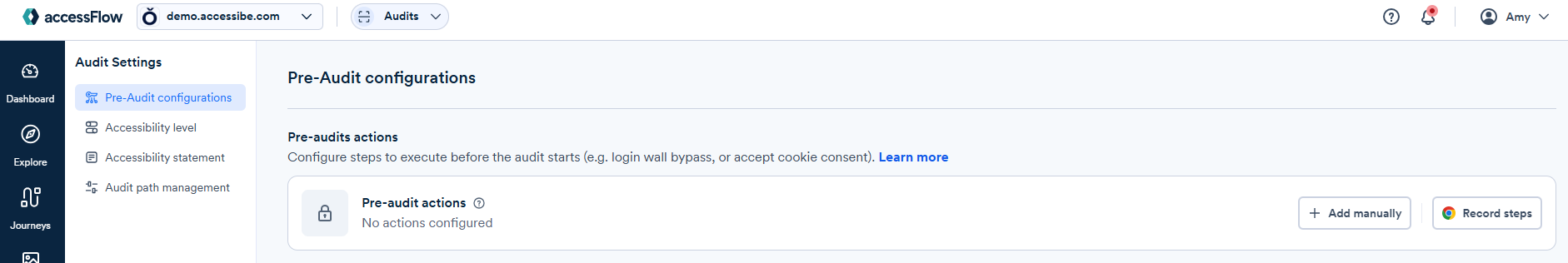 Screenshot of pre-audit actions