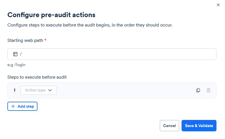 Screenshot of configure pre-audit actions