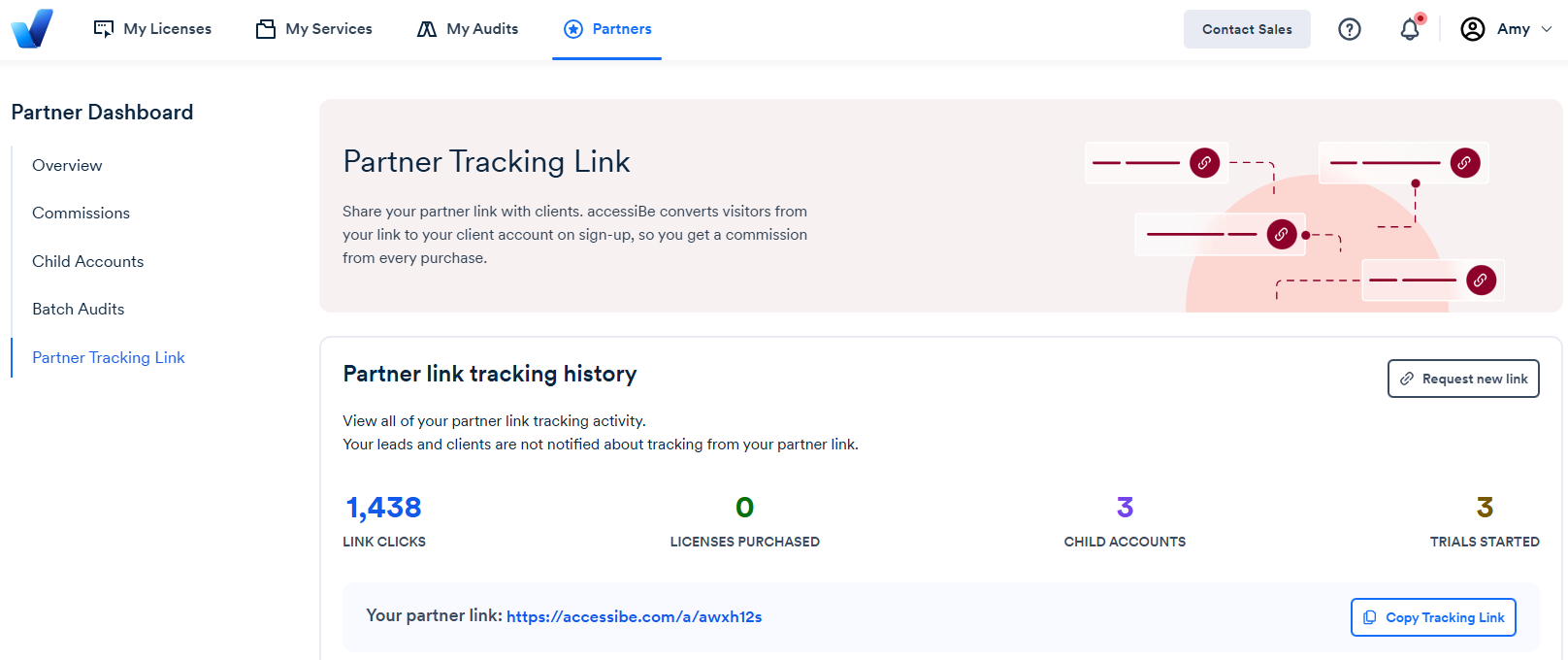 Screenshot of partner tracking link