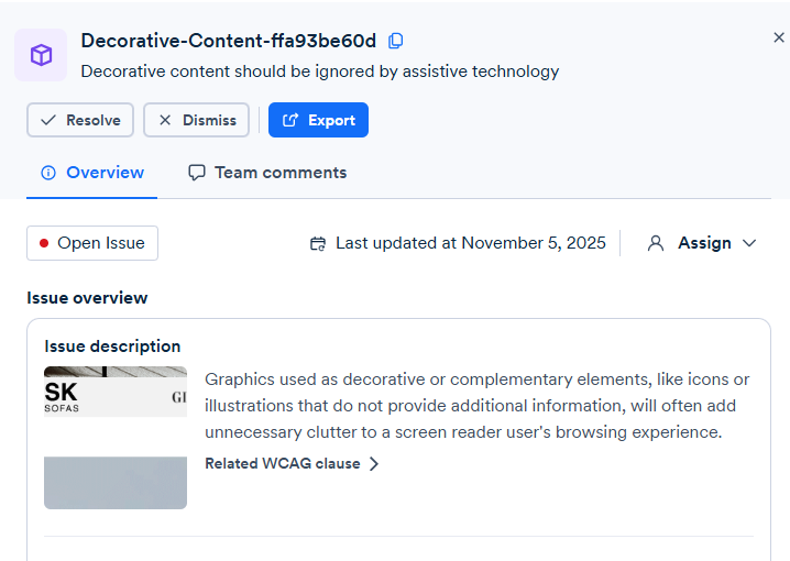 Screenshot of export issue