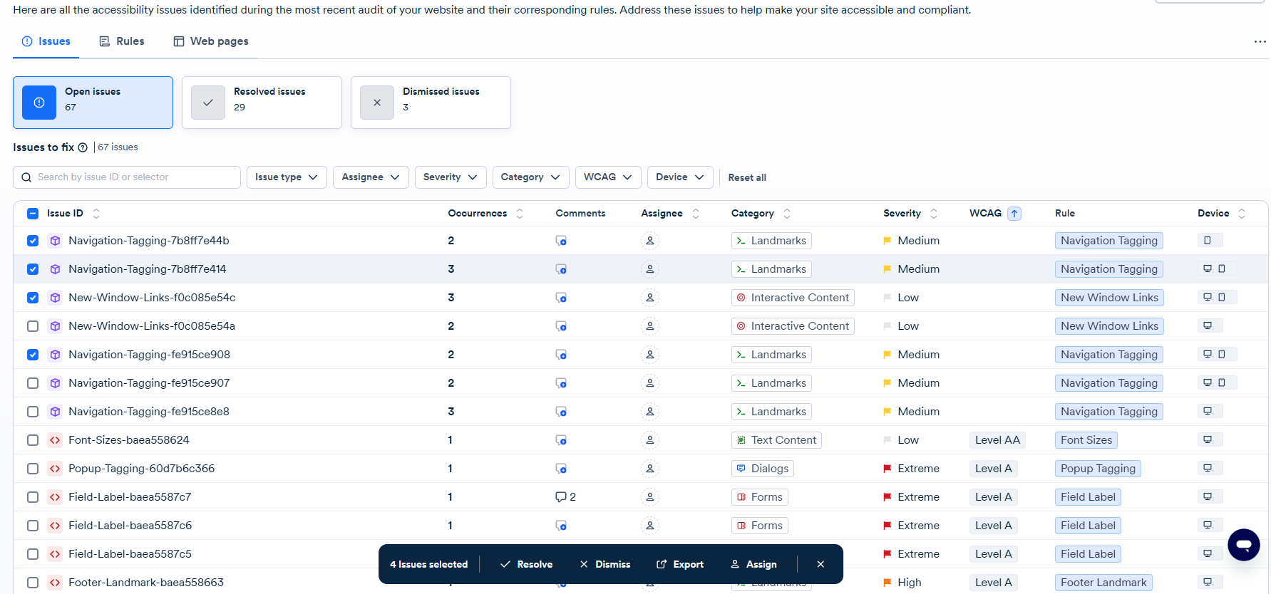 Screenshot of multiple actions toolbar