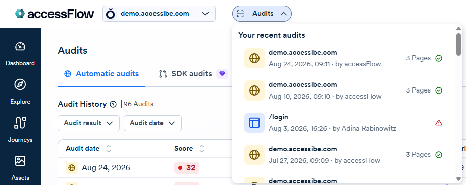 Screenshot of audits dropdown
